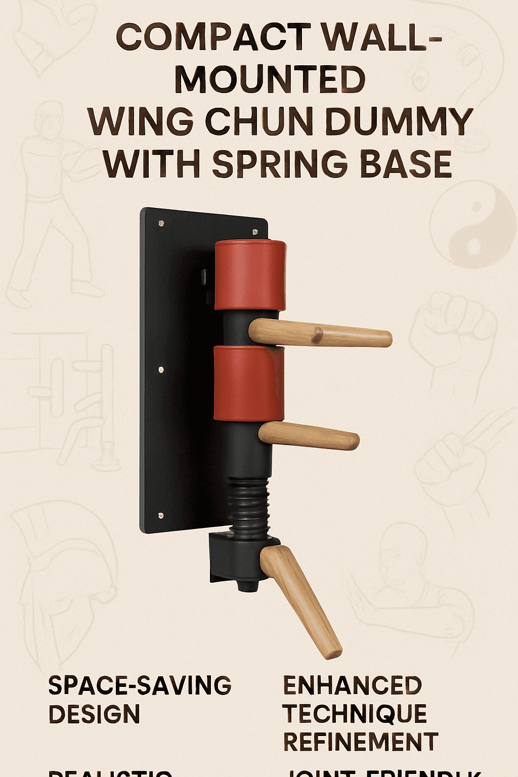 compact wall-mounted wing chun dummy with spring base