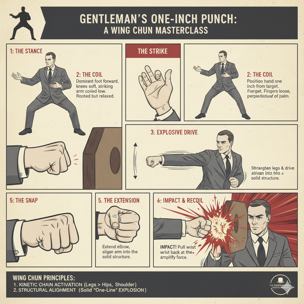 Unlock the secrets to Bruce Lee's legendary One Inch Punch. This step-by-step training guide breaks down the complex mechanics of this powerful technique, focusing on the crucial elements of kinetic chain activation, structural alignment, and explosive power generation. Learn the drills and principles from Wing Chun that form the foundation of the punch, and discover how to translate full-body power into a devastating strike from virtually no distance. Start your journey to mastering this iconic martial arts feat today.Master the One Inch Punch