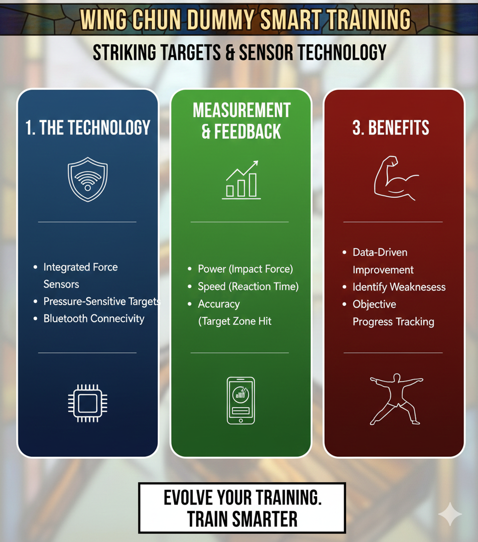 Title: Precision Training: Wing Chun Dummy Striking Targets and the Future of Sensor Technology
Meta Description: Go beyond wood and learn how to use striking targets and modern sensors to measure power, speed, and accuracy on your Mook Yan Jong.
Tags: Wing Chun Dummy, Mook Yan Jong, Striking Targets, Force Sensors, Smart Dummy, Martial Arts Technology, Training Feedback, Kung Fu, Precision Training, Wing Chun, Sensors, Data, TechnologyKey phrase : Wing Chun Dummy Striking Targets and Sensors