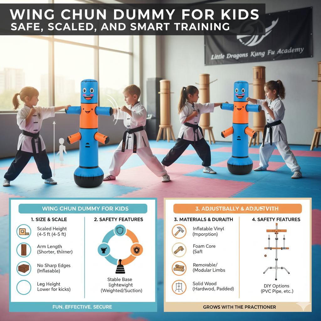 Title: Wing Chun Dummy for Kids and Youth Training: Size, Safety, and Scale Meta Description: A complete guide to Wing Chun dummies for kids and youth, covering size, safety, materials, padding, adjustability, and DIY options for safe, effective training. Tags: Wing Chun, Mook Yan Jong, wooden dummy, kids training, youth dummy, martial arts gear, safety training, adjustable dummy, dummy padding, DIY dummy, Wing Chun for children, scaled dummy, training guide, youth martial arts, Wing Chun equipment Key phrase : Wing Chun dummy for kids
