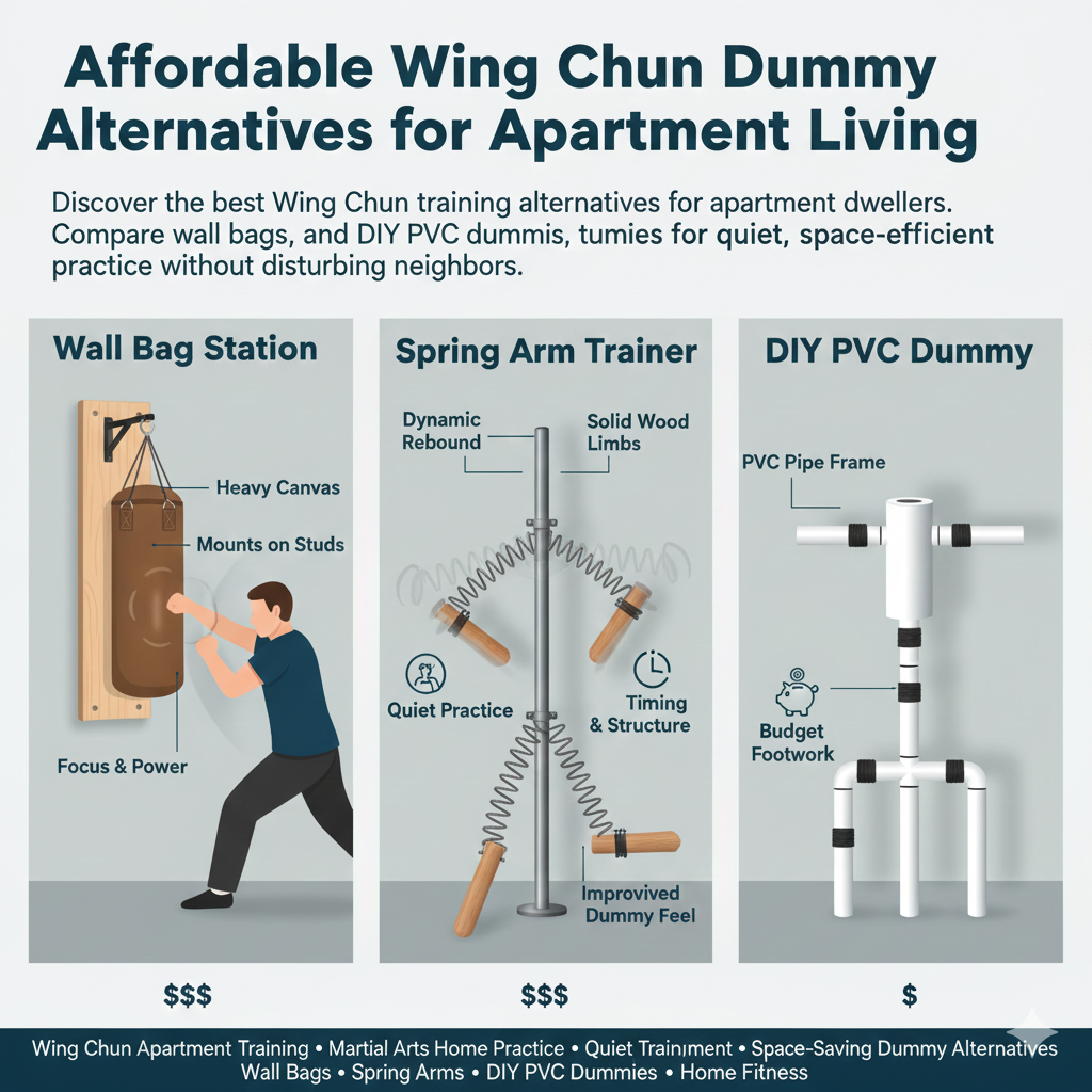 Wing Chun training alternatives Title: Affordable Wing Chun Dummy Alternatives for Apartment Living Meta Description: Discover the best Wing Chun training alternatives for apartment dwellers. Compare wall bags, spring arms, and DIY PVC dummies for quiet, space-efficient practice without disturbing neighbors. Tags: Wing Chun Apartment Training, Martial Arts Home Practice, Quiet Training Equipment, Space-Saving Dummy Alternatives